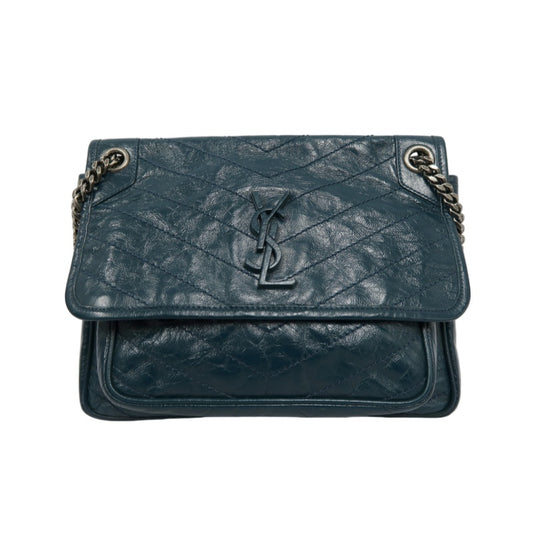 Saint Laurent Niki Leather Shoulder Bag, Blue Oil Wax Leather