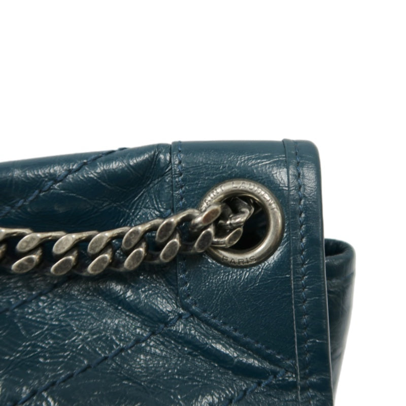 Saint Laurent Niki Leather Shoulder Bag, Blue Oil Wax Leather