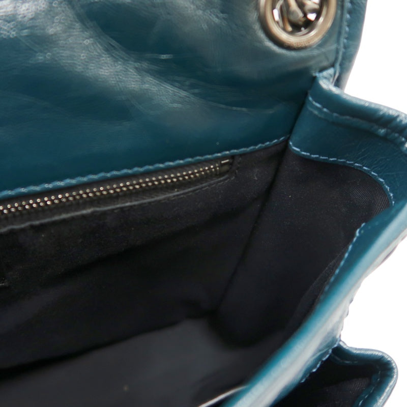 Saint Laurent Niki Leather Shoulder Bag, Blue Oil Wax Leather