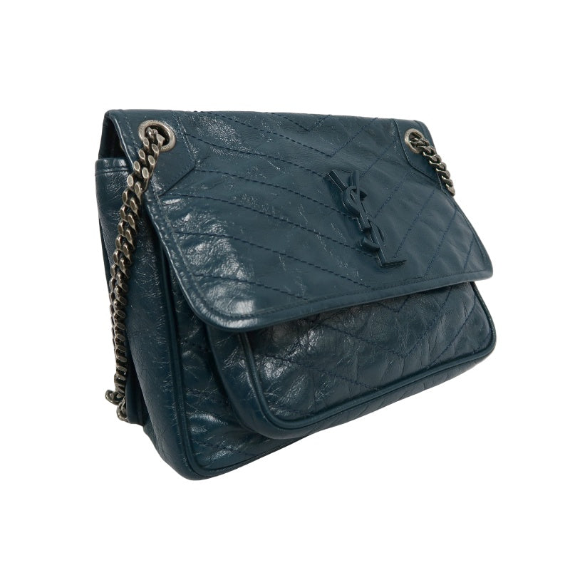 Saint Laurent Niki Leather Shoulder Bag, Blue Oil Wax Leather