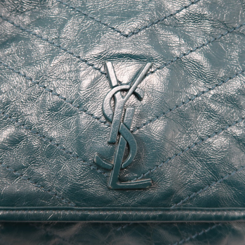 Saint Laurent Niki Leather Shoulder Bag, Blue Oil Wax Leather
