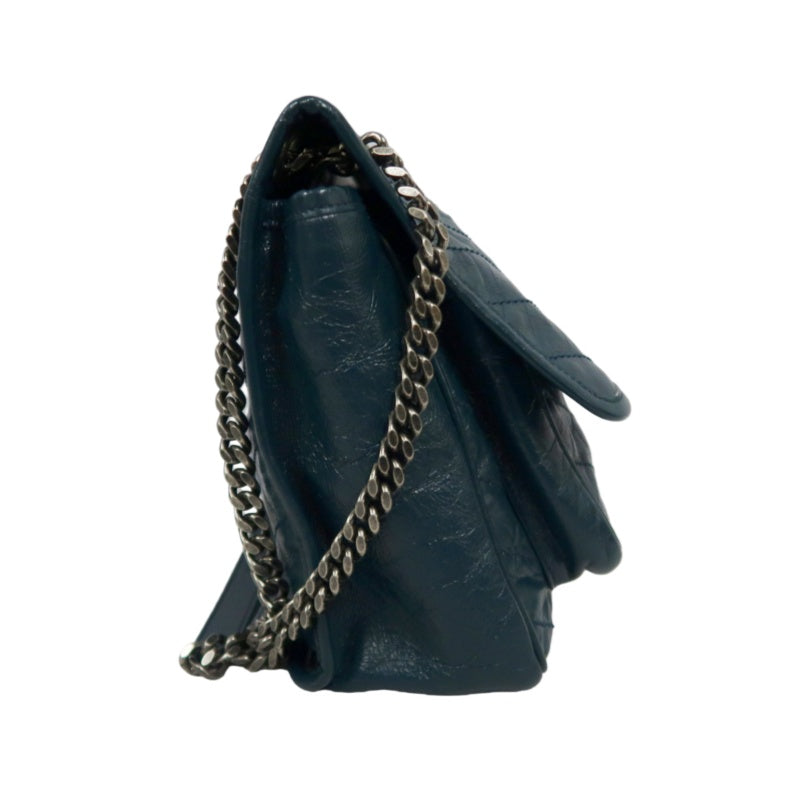 Saint Laurent Niki Leather Shoulder Bag, Blue Oil Wax Leather