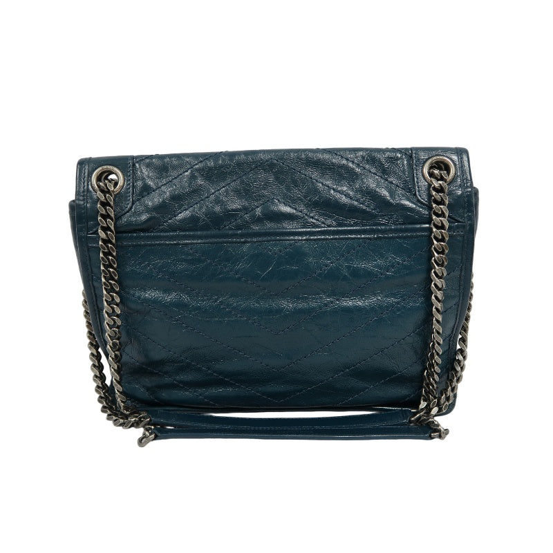 Saint Laurent Niki Leather Shoulder Bag, Blue Oil Wax Leather