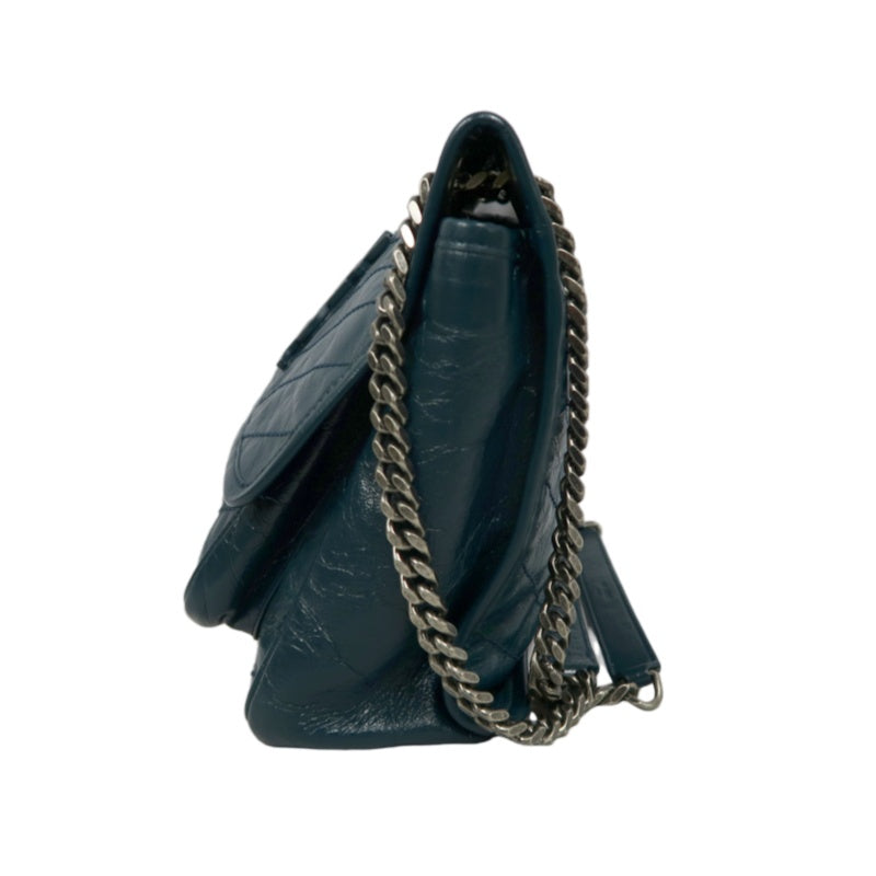 Saint Laurent Niki Leather Shoulder Bag, Blue Oil Wax Leather