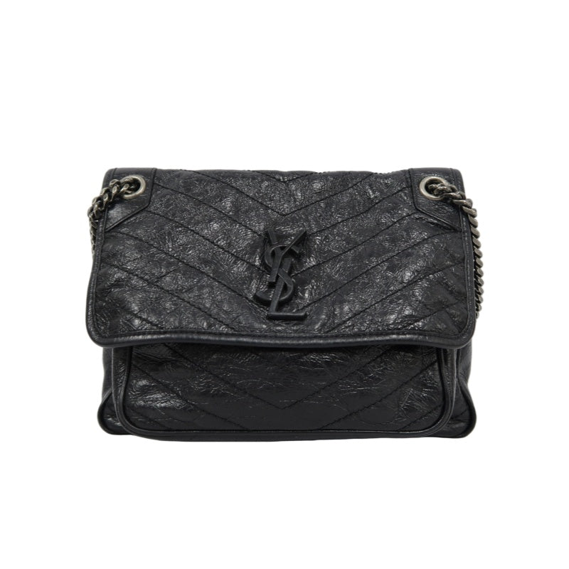 YSL NIKI Shoulder Bag, Black Oil Wax Leather, Crossbody Bag