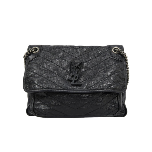 YSL NIKI Shoulder Bag, Black Oil Wax Leather, Crossbody Bag