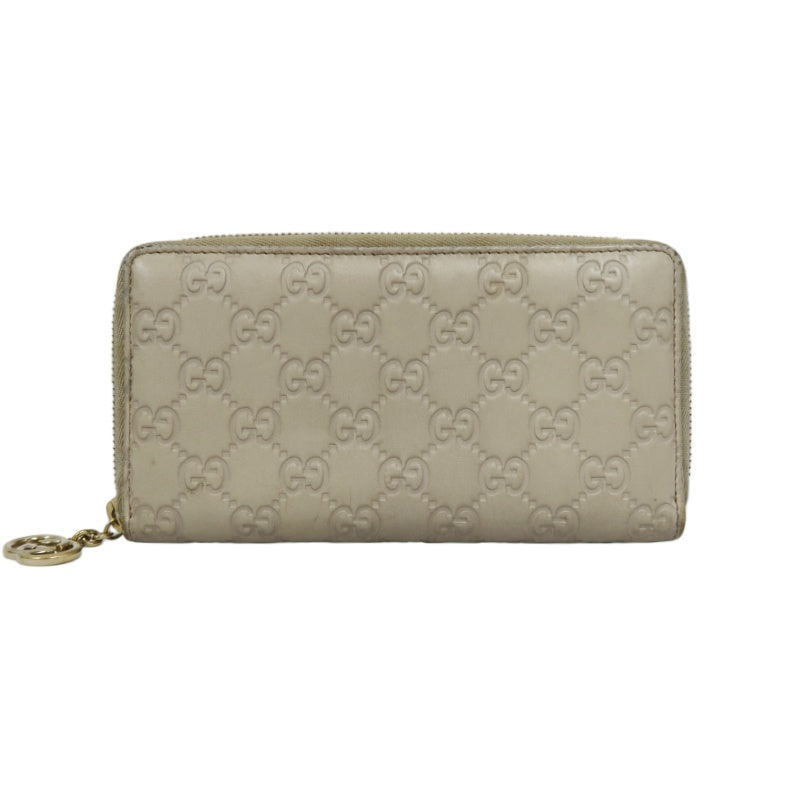 Gucci Guccissima Leather Long Wallet, Off-White with Silver-tone Hardware