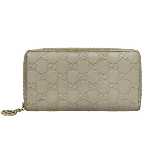 Gucci Guccissima Leather Long Wallet, Off-White with Silver-tone Hardware