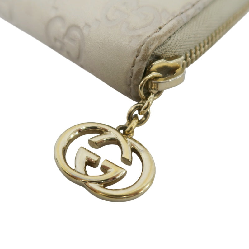 Gucci Guccissima Leather Long Wallet, Off-White with Silver-tone Hardware