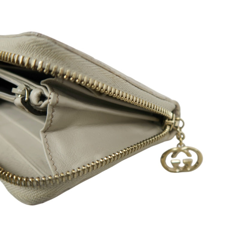 Gucci Guccissima Leather Long Wallet, Off-White with Silver-tone Hardware