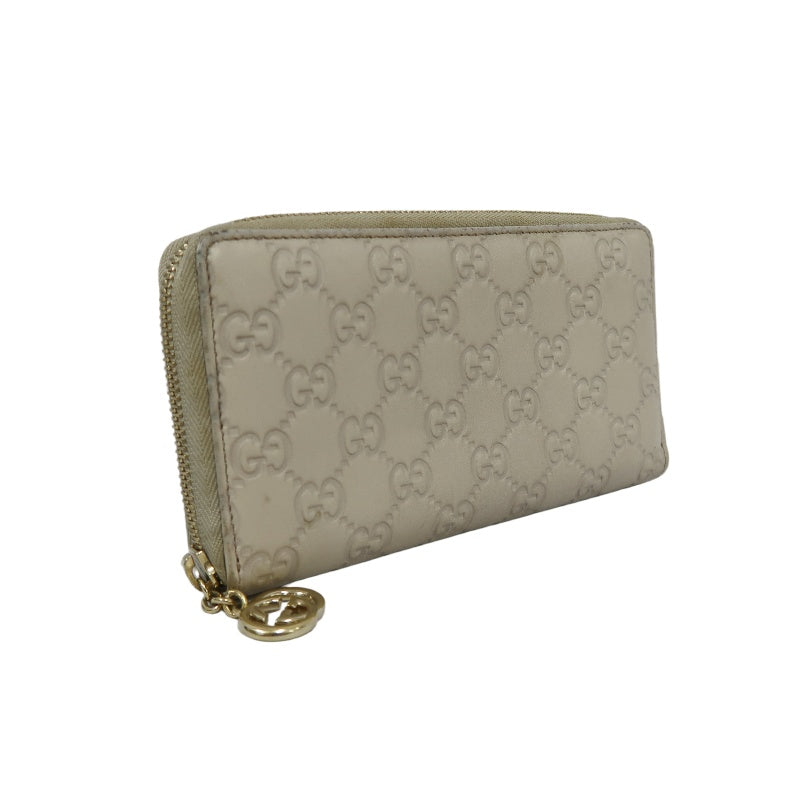 Gucci Guccissima Leather Long Wallet, Off-White with Silver-tone Hardware