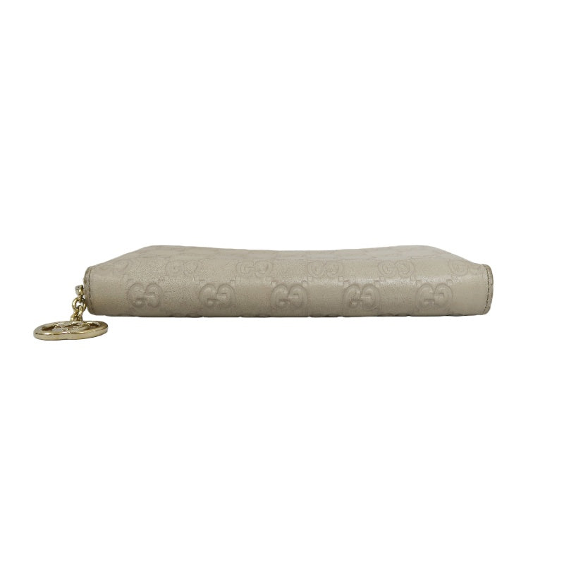 Gucci Guccissima Leather Long Wallet, Off-White with Silver-tone Hardware
