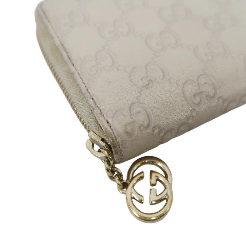 Gucci Guccissima Leather Long Wallet, Off-White with Silver-tone Hardware