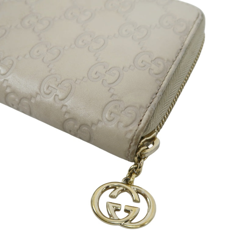 Gucci Guccissima Leather Long Wallet, Off-White with Silver-tone Hardware