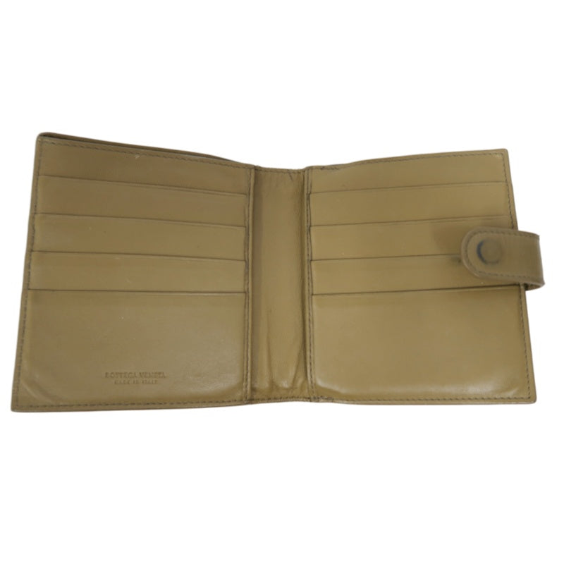 BOTTEGA VENETA Intrecciato Weave Bifold Wallet Leather Beige Brown