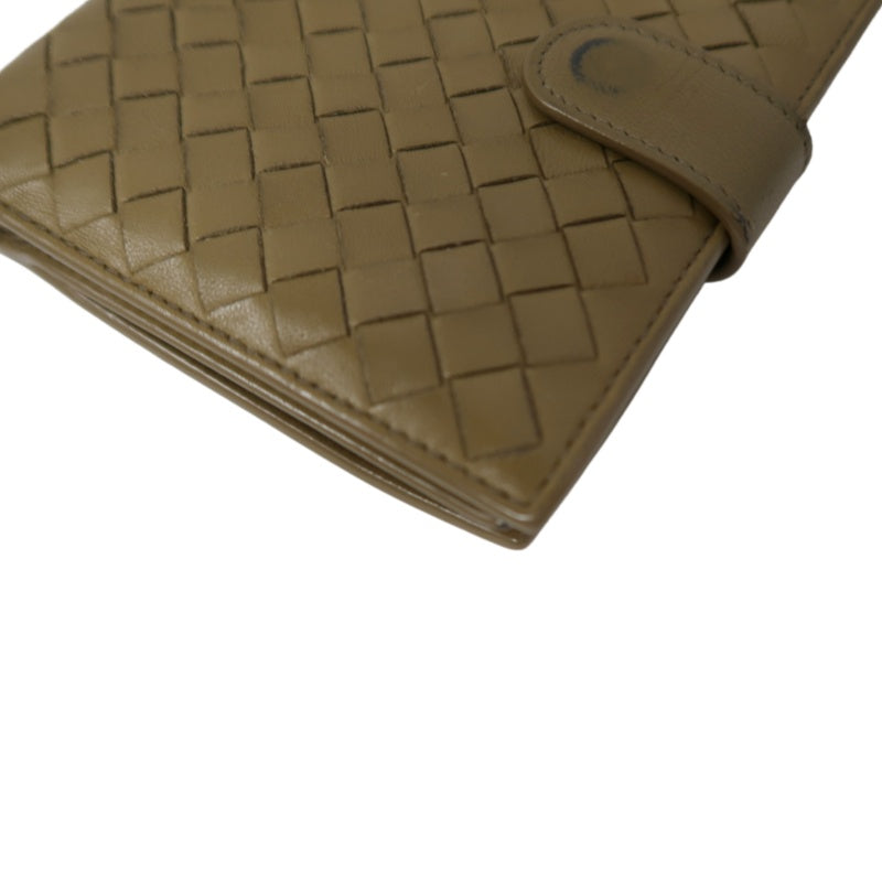 BOTTEGA VENETA Intrecciato Weave Bifold Wallet Leather Beige Brown