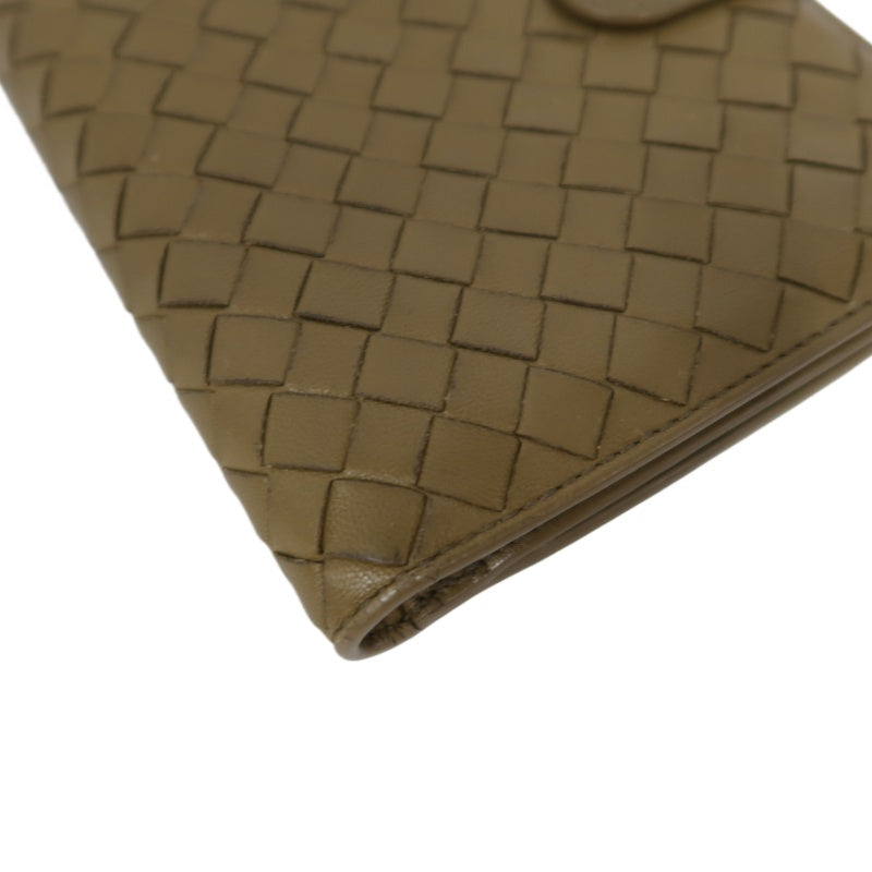 BOTTEGA VENETA Intrecciato Weave Bifold Wallet Leather Beige Brown
