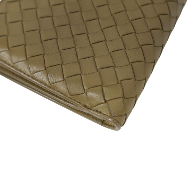 BOTTEGA VENETA Intrecciato Weave Bifold Wallet Leather Beige Brown