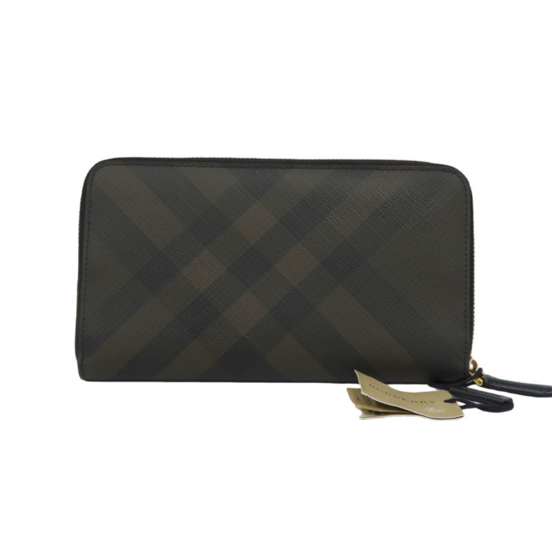 BURBERRY, Burberry, long wallet, brown, brown checkered PVC long wallet