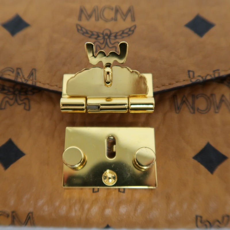 MCM WOC, Brown, Gold Hardware, Yellow Monogram PVC Crossbody Bag