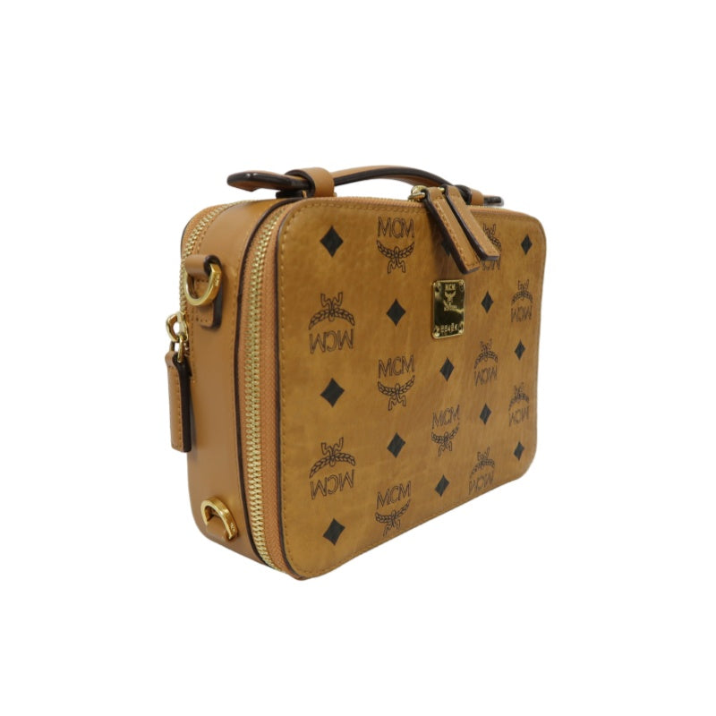 MCM Handbag, Brown & Yellow Monogram PVC, Top Handle Bag