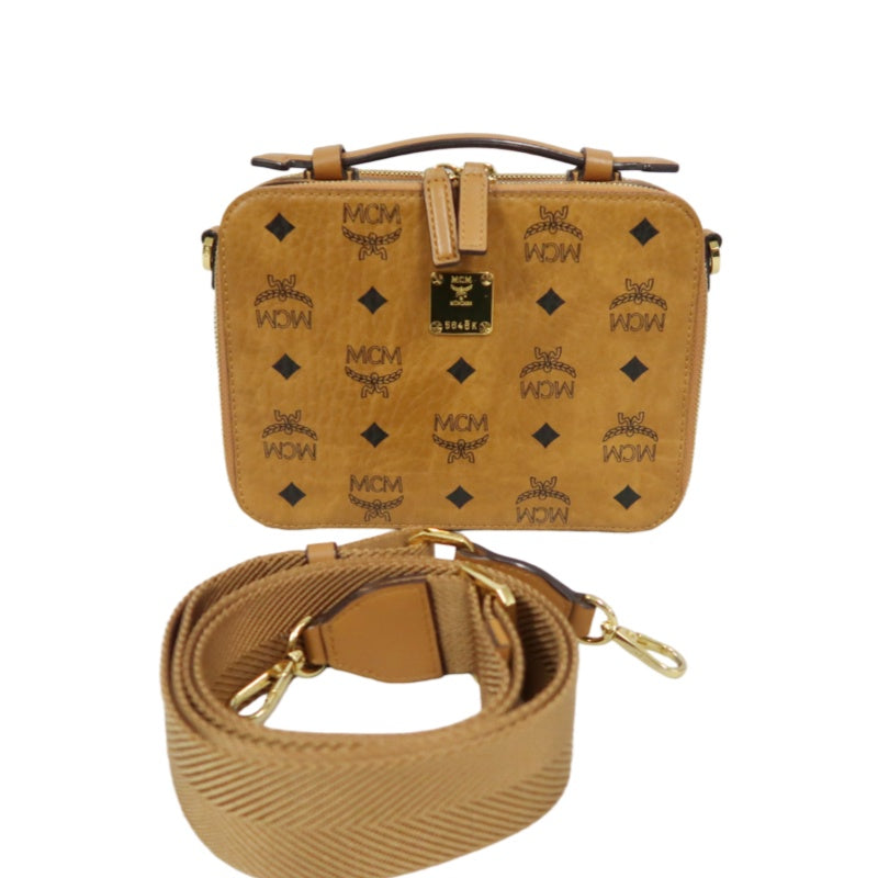 MCM Handbag, Brown & Yellow Monogram PVC, Top Handle Bag