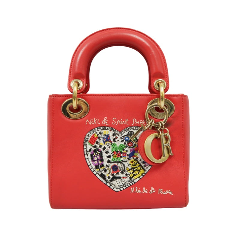 DIOR Heart Lady Dior, Niki de Saint Phalle Collaboration Handbag, Red, with Shoulder Strap, Red PVC Heart, Lady Dior Handbag and Crossbody Bag