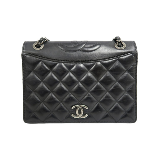 CHANEL Matelasse Flap Shoulder Bag Lambskin Black Silver Hardware
