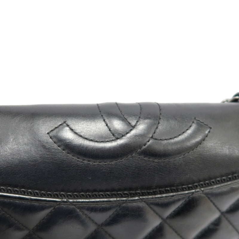 CHANEL Matelasse Flap Shoulder Bag Lambskin Black Silver Hardware