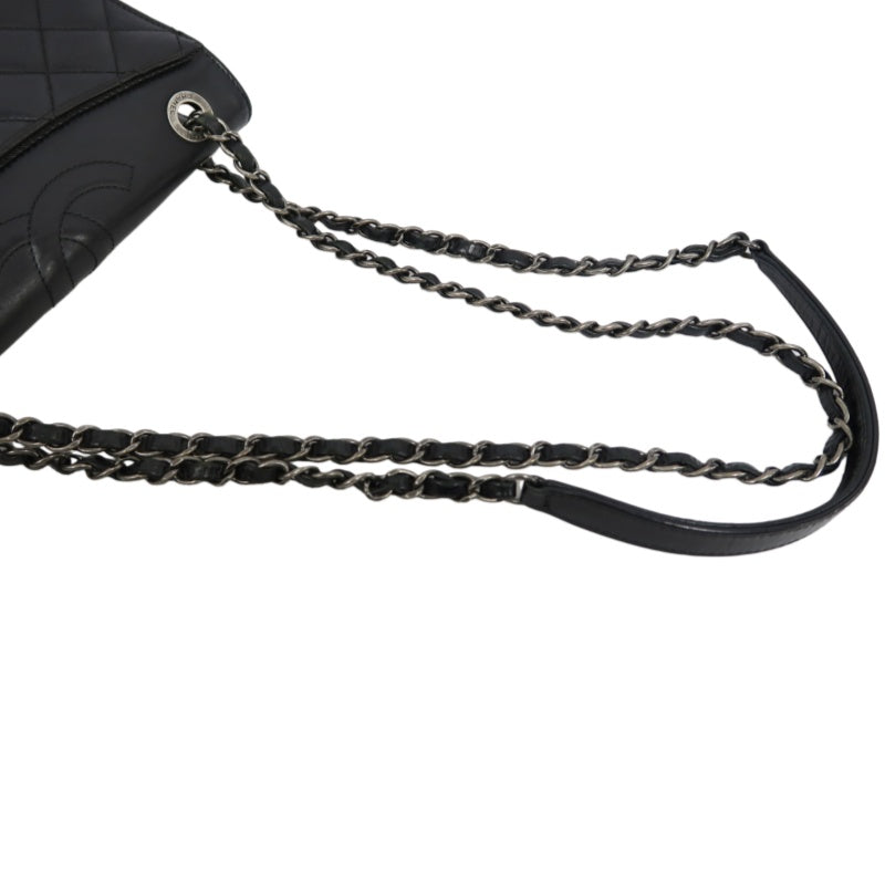 CHANEL Matelasse Flap Shoulder Bag Lambskin Black Silver Hardware