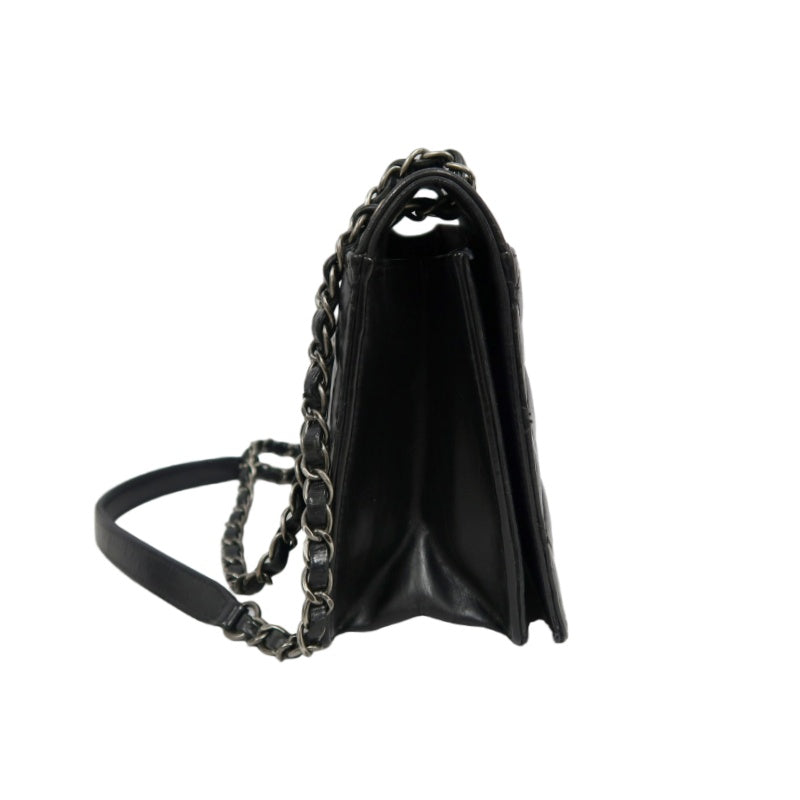 CHANEL Matelasse Flap Shoulder Bag Lambskin Black Silver Hardware