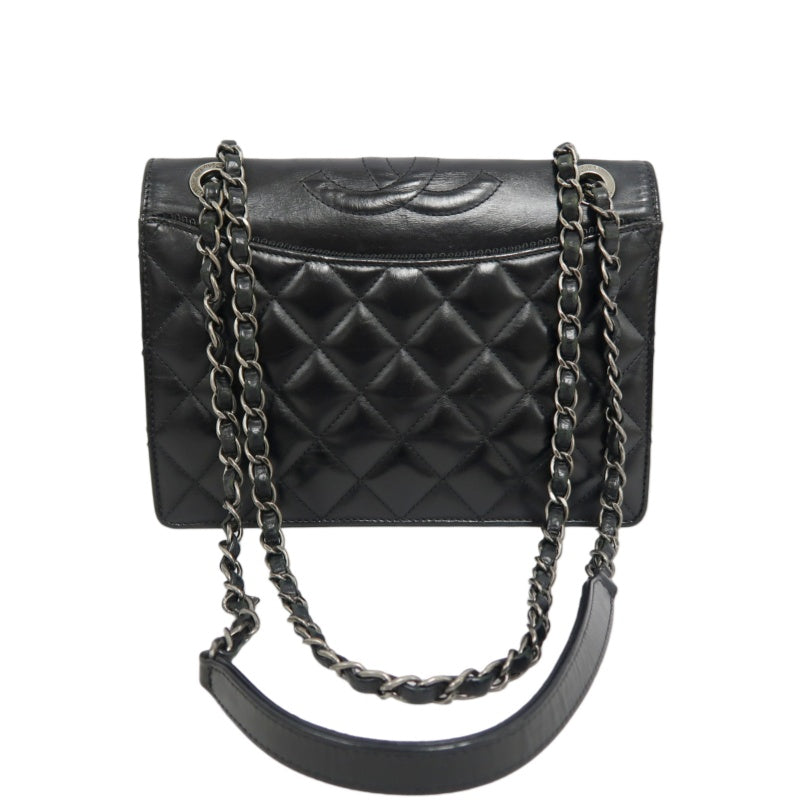 CHANEL Matelasse Flap Shoulder Bag Lambskin Black Silver Hardware