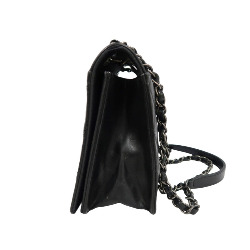 CHANEL Matelasse Flap Shoulder Bag Lambskin Black Silver Hardware