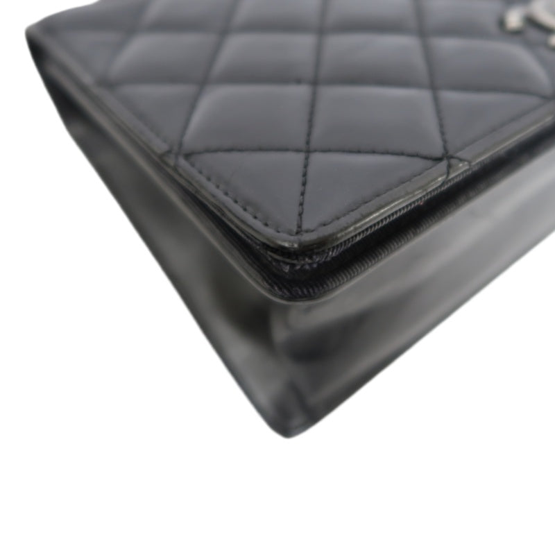 CHANEL Matelasse Flap Shoulder Bag Lambskin Black Silver Hardware
