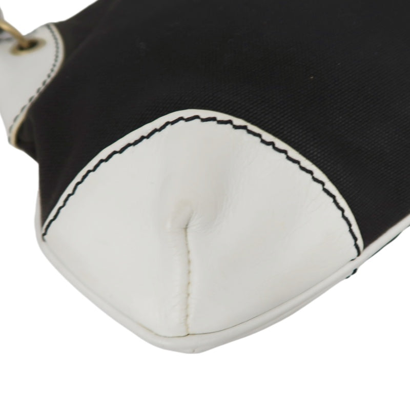 CHANEL Shoulder Bag, Canvas, Black, White, Silver Hardware, Black Canvas Logo Underarm Bag