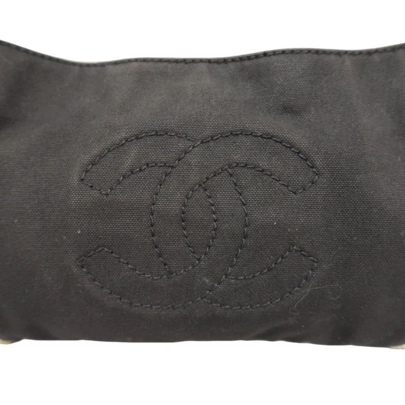 CHANEL Shoulder Bag, Canvas, Black, White, Silver Hardware, Black Canvas Logo Underarm Bag