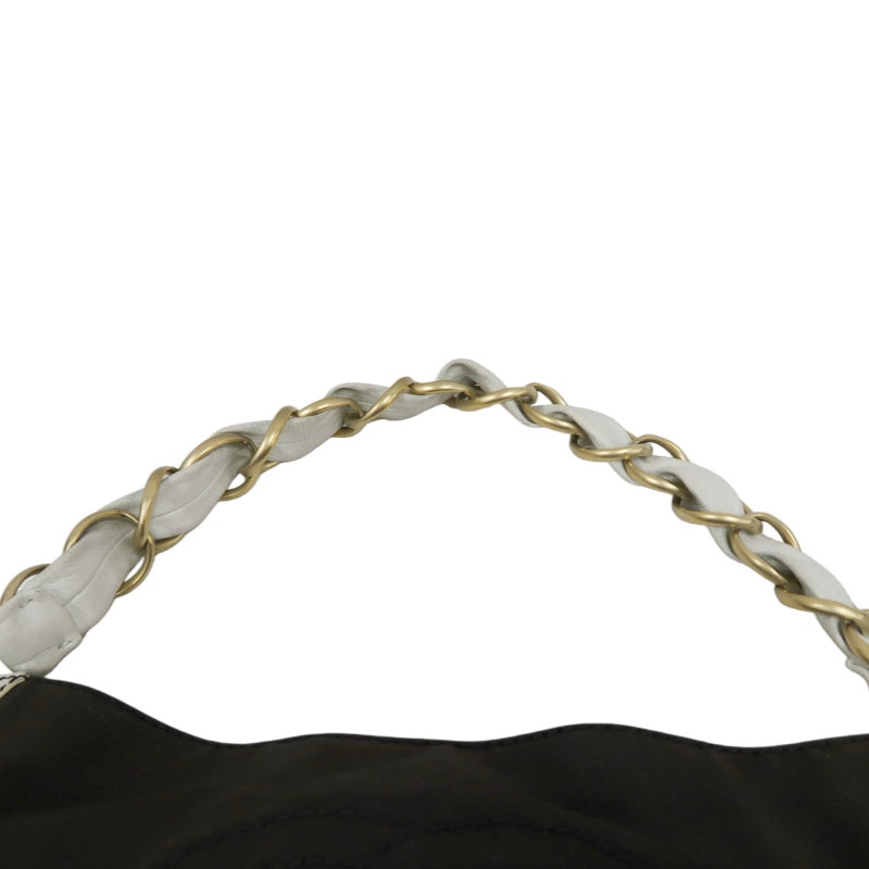 CHANEL Shoulder Bag, Canvas, Black, White, Silver Hardware, Black Canvas Logo Underarm Bag