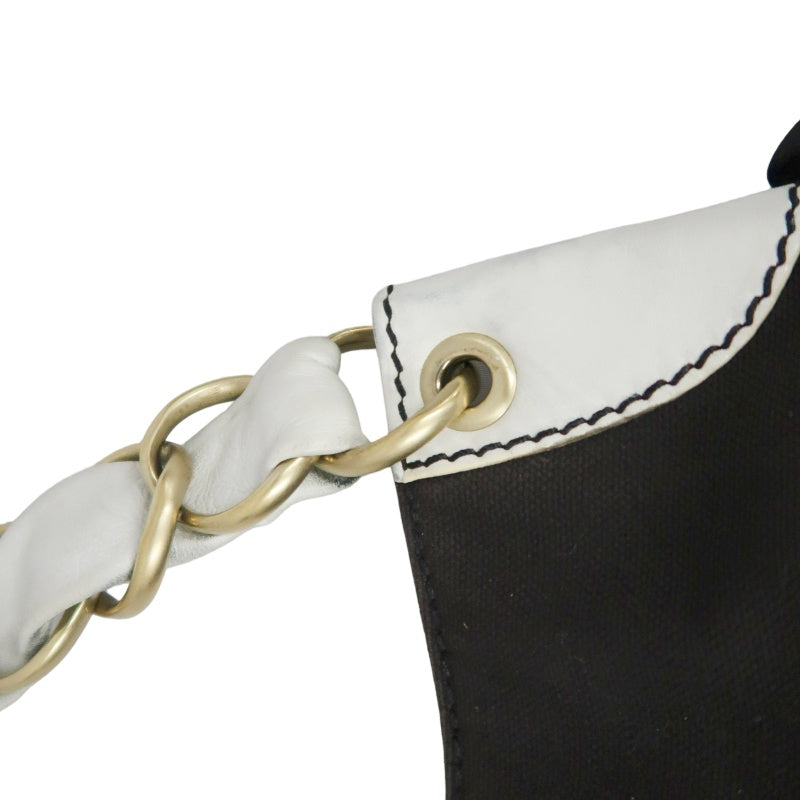 CHANEL Shoulder Bag, Canvas, Black, White, Silver Hardware, Black Canvas Logo Underarm Bag