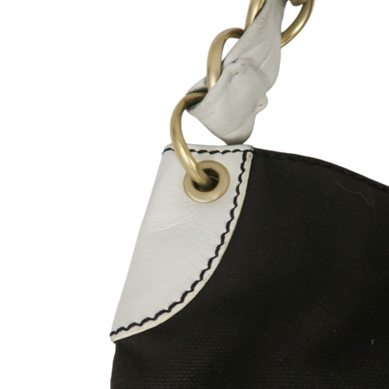 CHANEL Shoulder Bag, Canvas, Black, White, Silver Hardware, Black Canvas Logo Underarm Bag