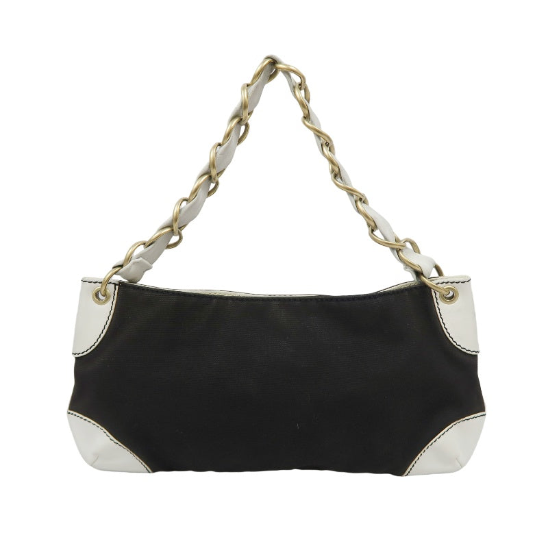 CHANEL Shoulder Bag, Canvas, Black, White, Silver Hardware, Black Canvas Logo Underarm Bag
