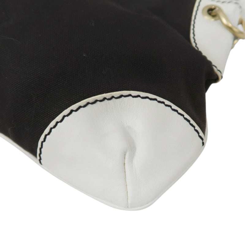 CHANEL Shoulder Bag, Canvas, Black, White, Silver Hardware, Black Canvas Logo Underarm Bag