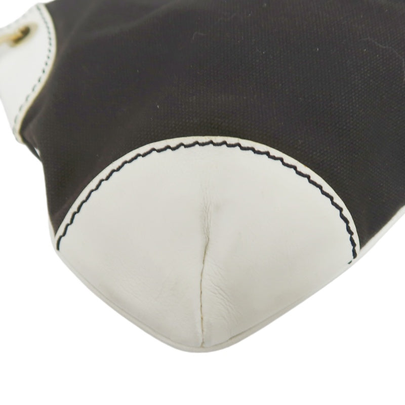 CHANEL Shoulder Bag, Canvas, Black, White, Silver Hardware, Black Canvas Logo Underarm Bag