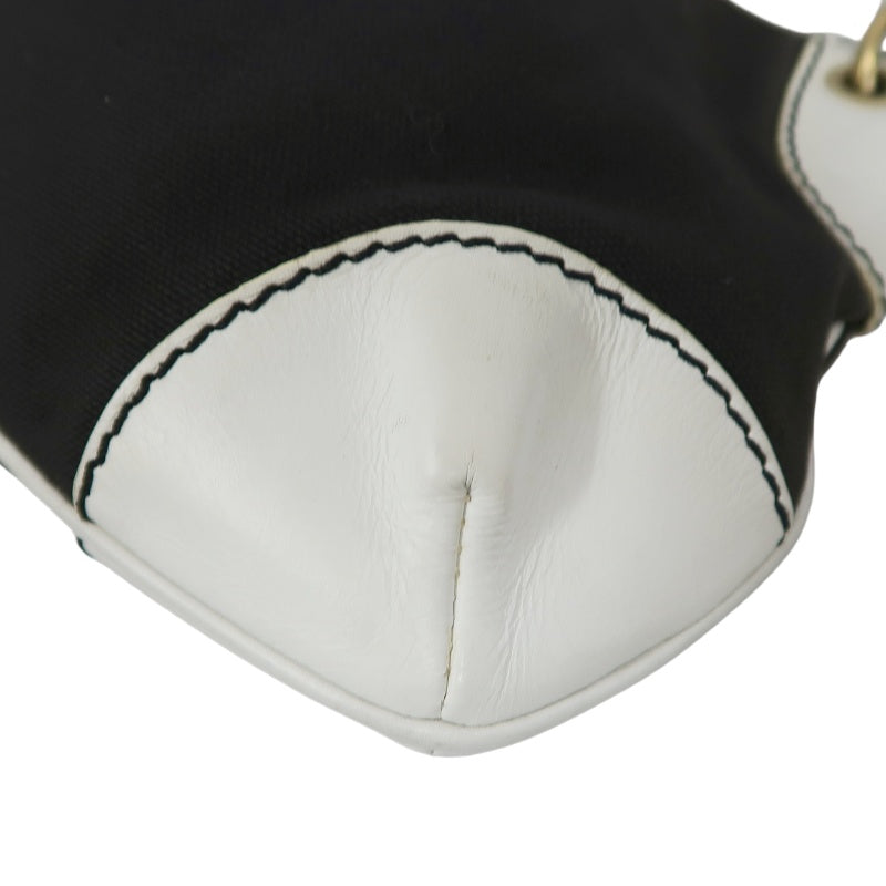 CHANEL Shoulder Bag, Canvas, Black, White, Silver Hardware, Black Canvas Logo Underarm Bag