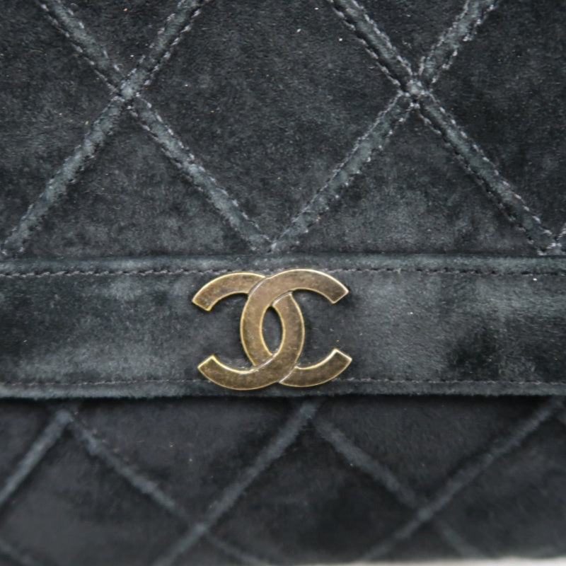 CHANEL Wild Stitch Flap Shoulder Bag Suede Black Silver Hardware