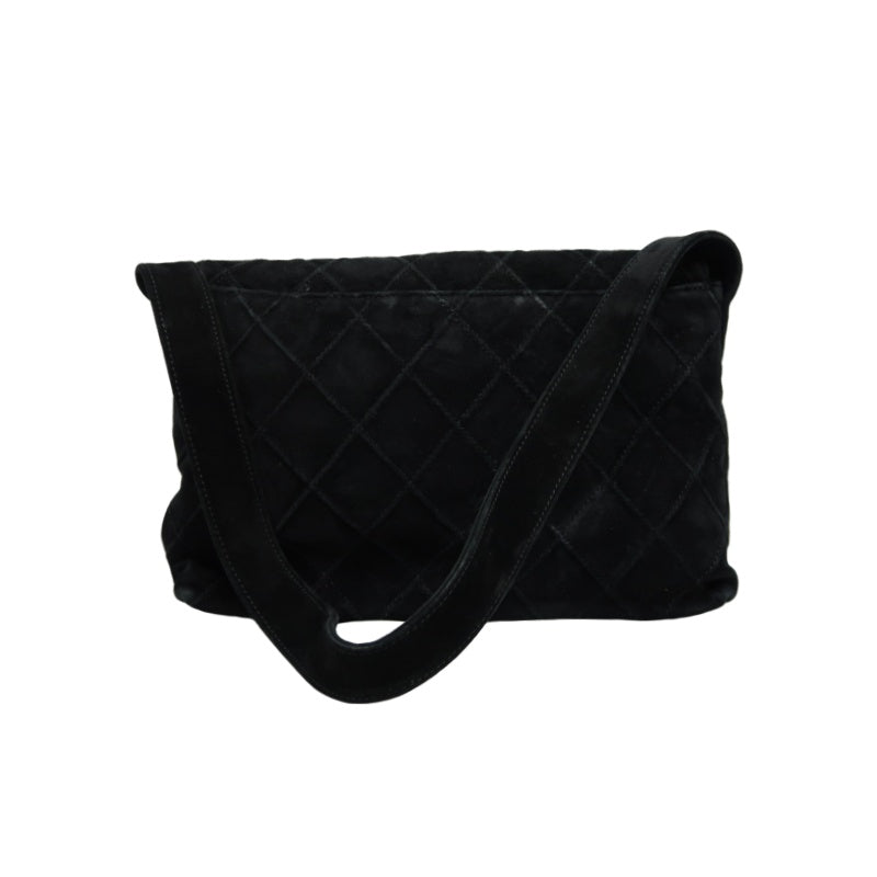 CHANEL Wild Stitch Flap Shoulder Bag Suede Black Silver Hardware
