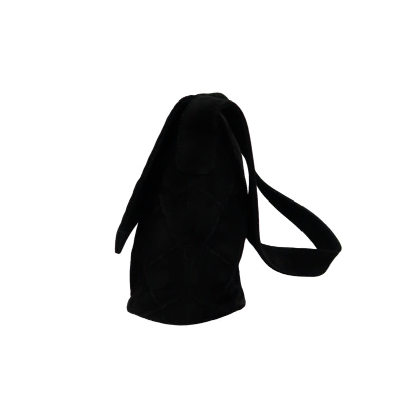 CHANEL Wild Stitch Flap Shoulder Bag Suede Black Silver Hardware