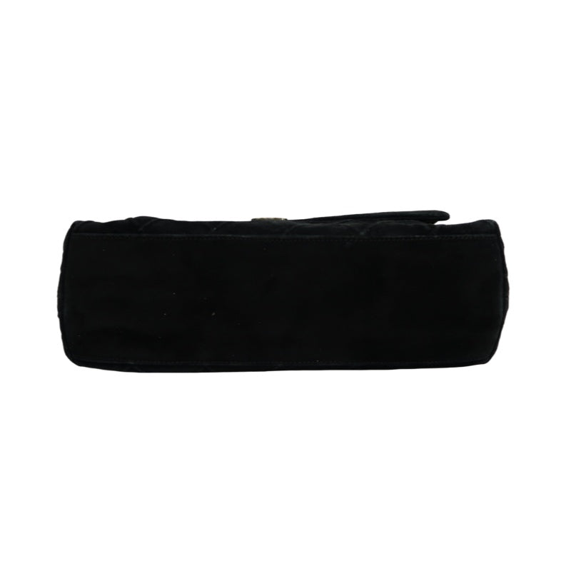 CHANEL Wild Stitch Flap Shoulder Bag Suede Black Silver Hardware