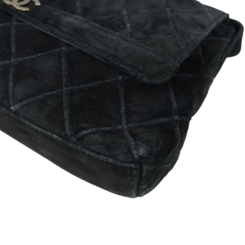 CHANEL Wild Stitch Flap Shoulder Bag Suede Black Silver Hardware