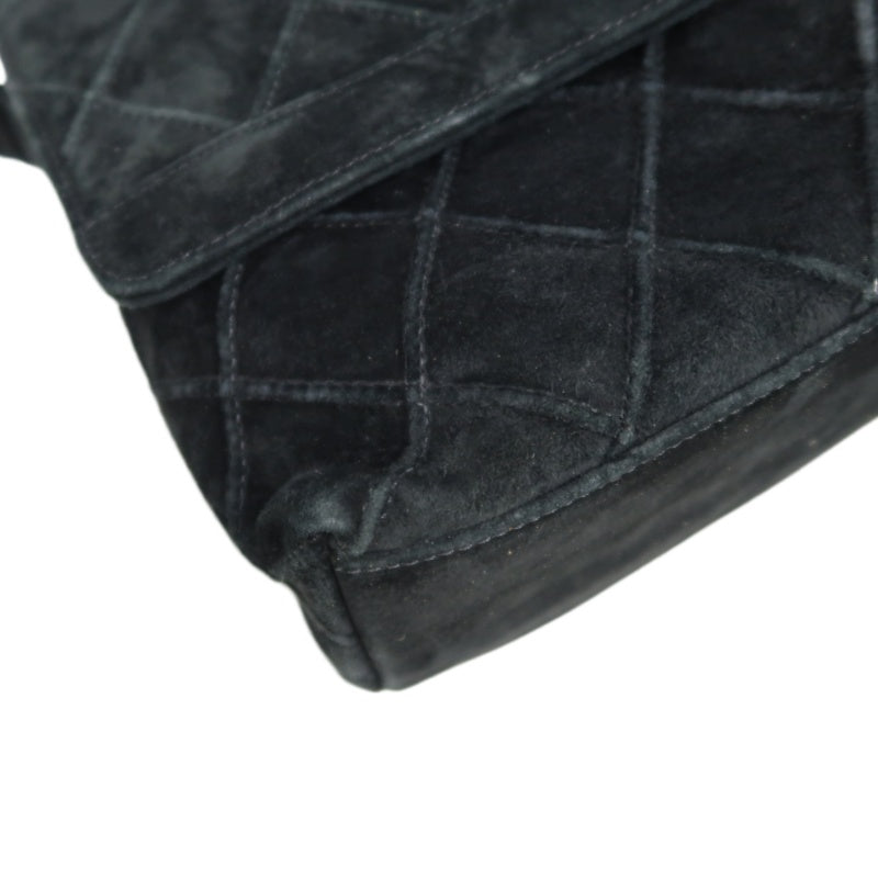 CHANEL Wild Stitch Flap Shoulder Bag Suede Black Silver Hardware