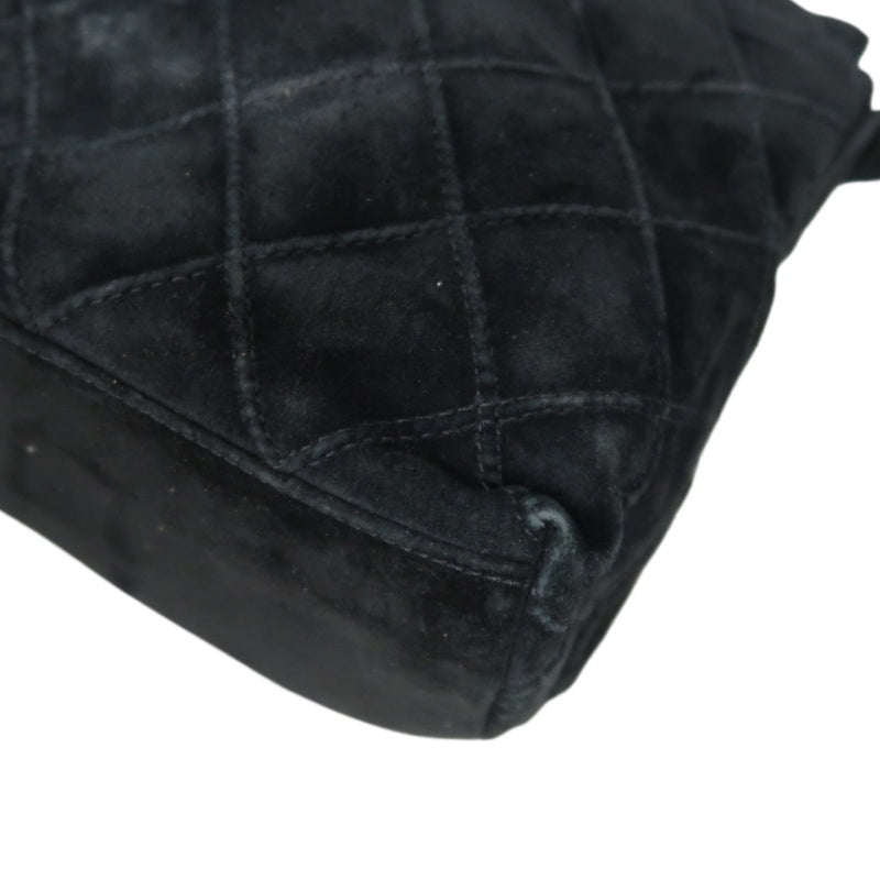 CHANEL Wild Stitch Flap Shoulder Bag Suede Black Silver Hardware